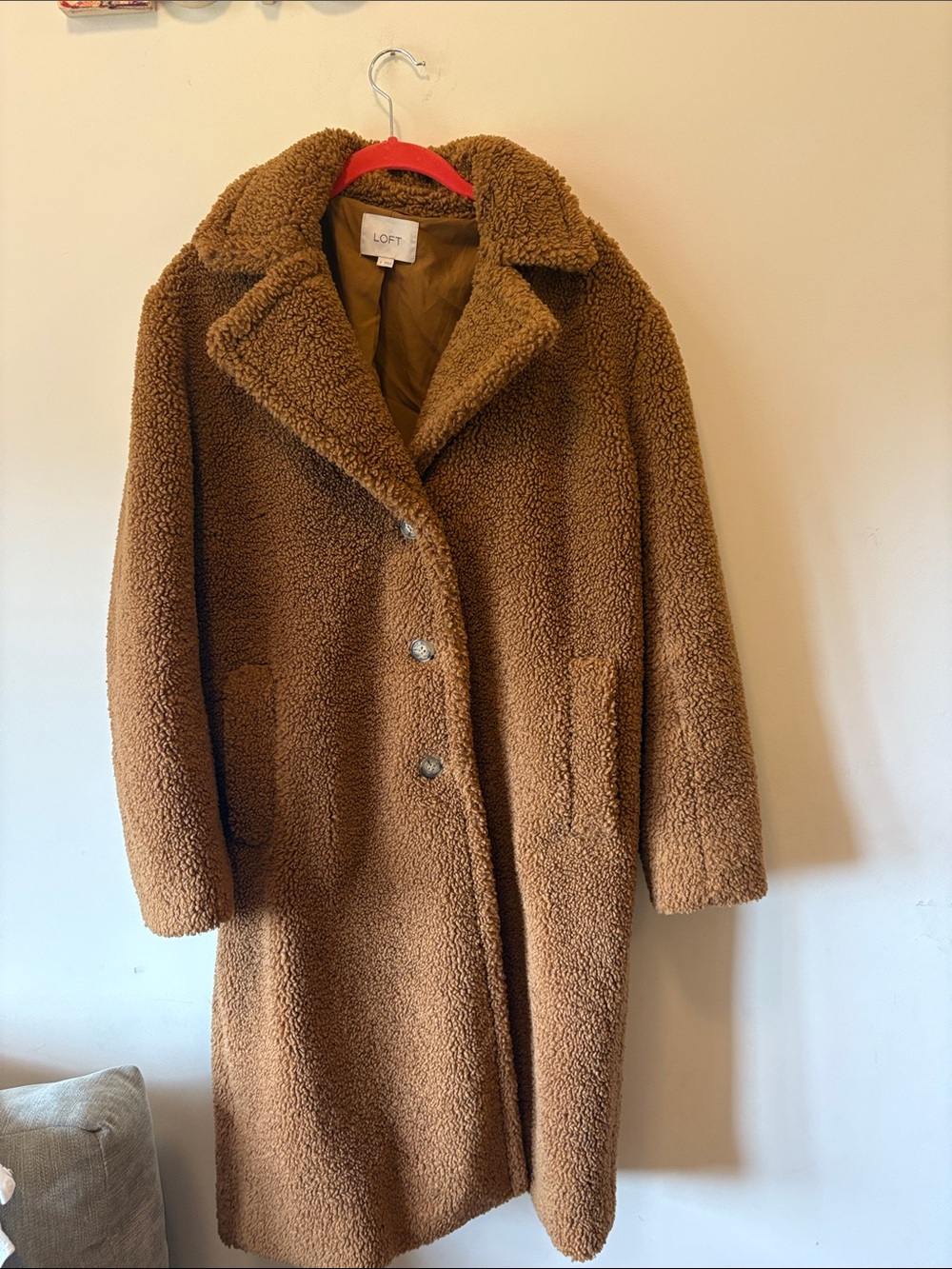 LOFT Teddy Long Coat in Camel Brown